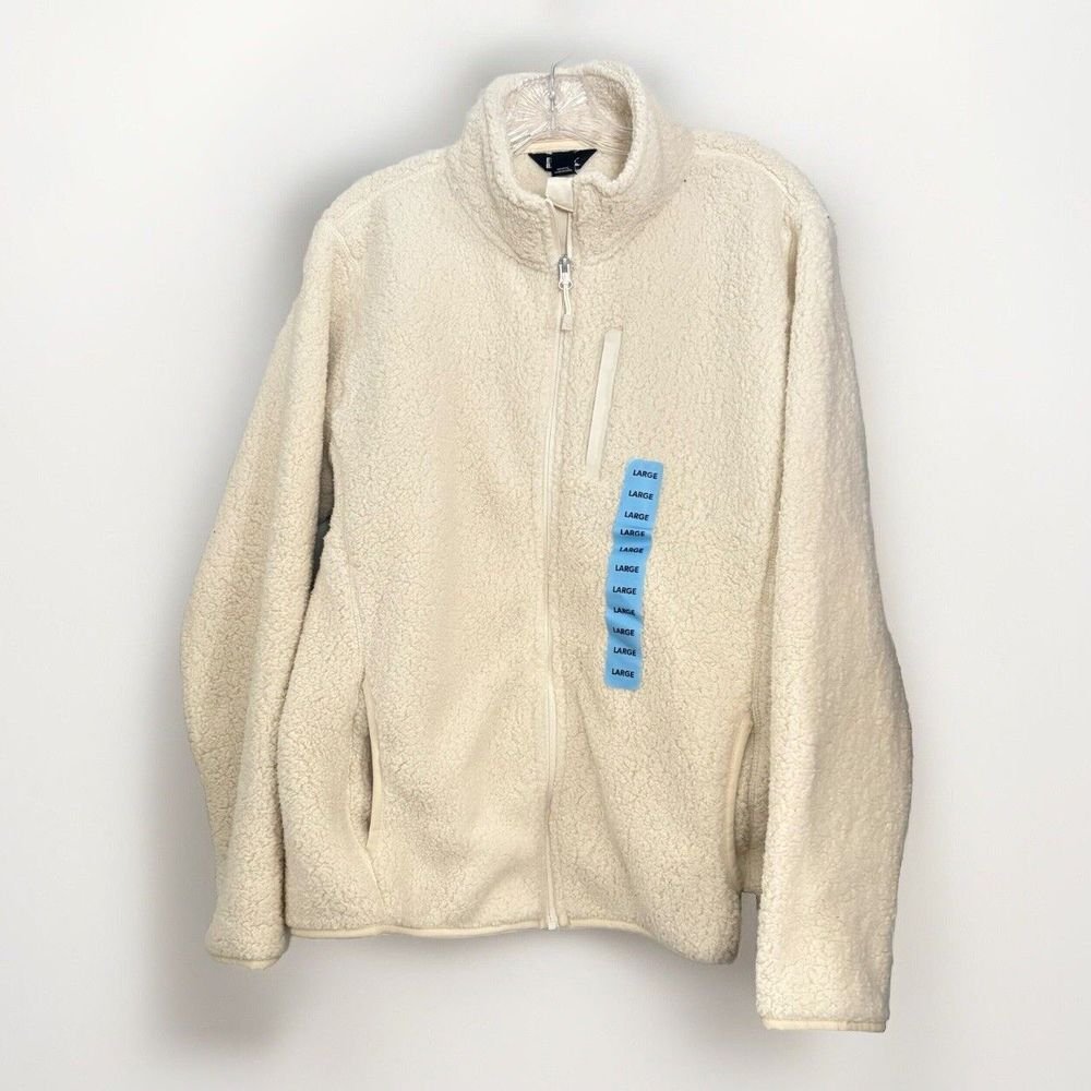 NWT Eddie Bauer Womens Full Zip Fleece Jacket Solid Ivory Size Large